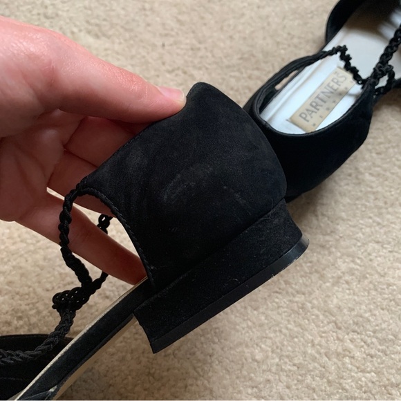 faux suede black pointed toe flats w/ tiny 1/2” heel - Picture 6 of 7